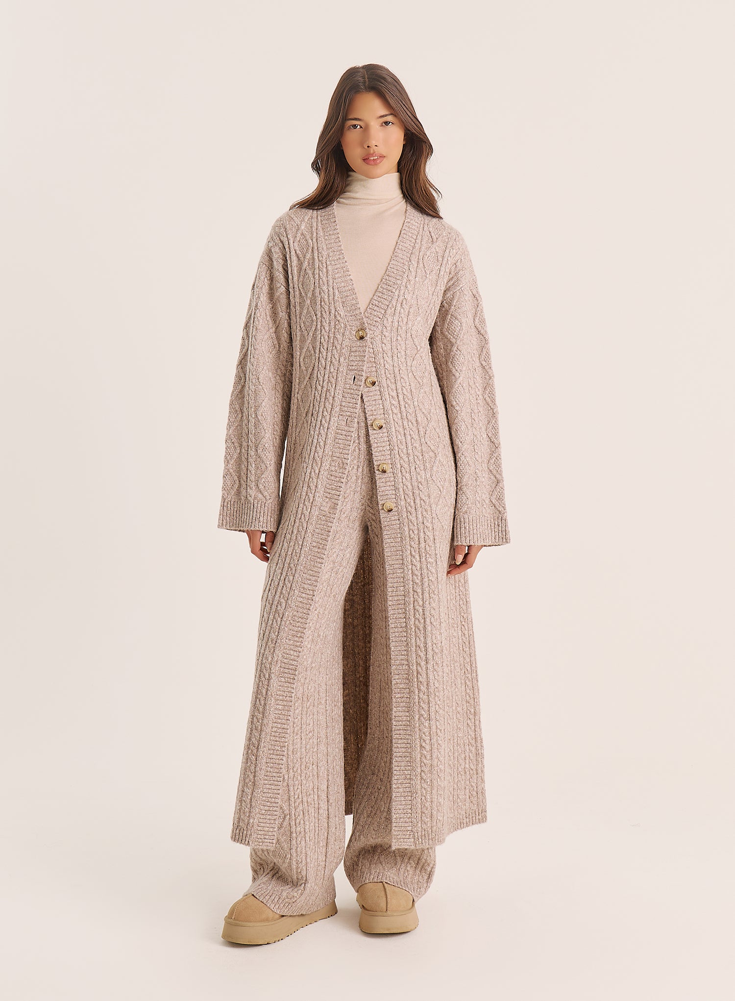 Taupe Cable Knit Longline Cardigan